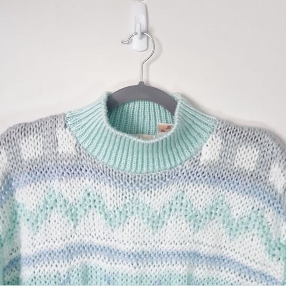 Vintage Blue Knit Patterned Mock Neck - Picture 2 of 6